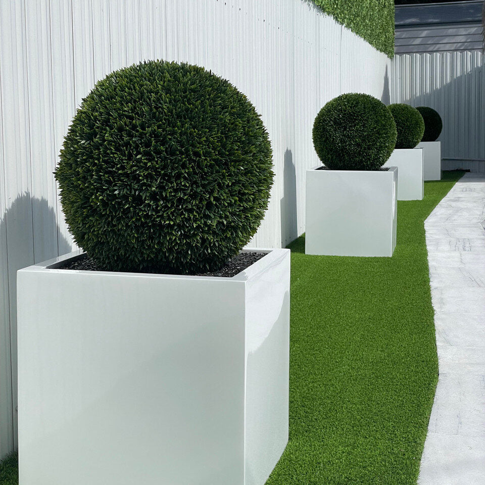 Large Block Fiberglass Planter with 20″ Topiary
(1 in Stock)