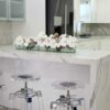 36″ Casa Moderna Glass Plate Planter with white Phalaenopsis orchids