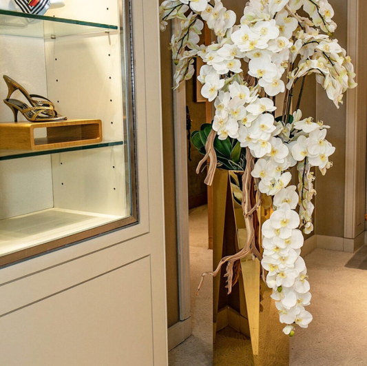 Cascading Phalaenopsis Orchids in Gold Prism Planter