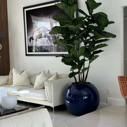 30″ Blue  Globe Planter with Fiddle Tree