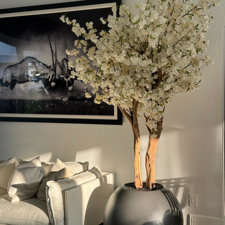 Matte Gun Metal Globe with Custom Made Cherry Blossom Tree