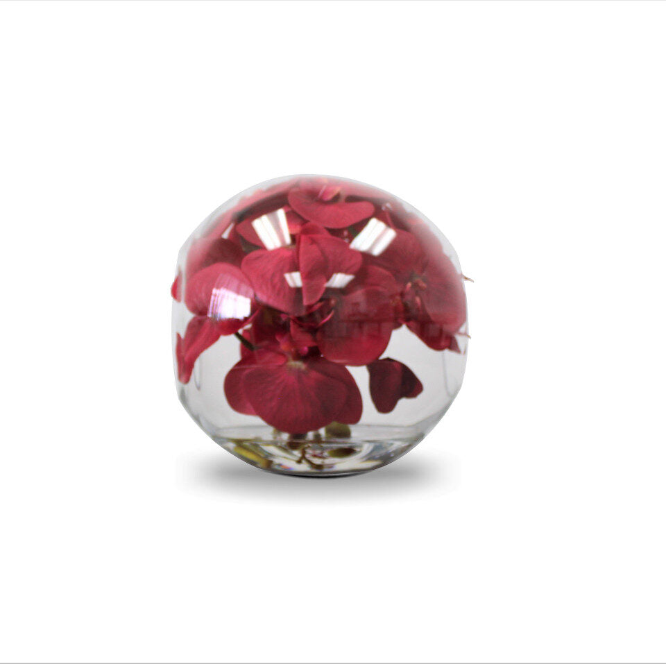 10″ Crosswinds vase with red orchids